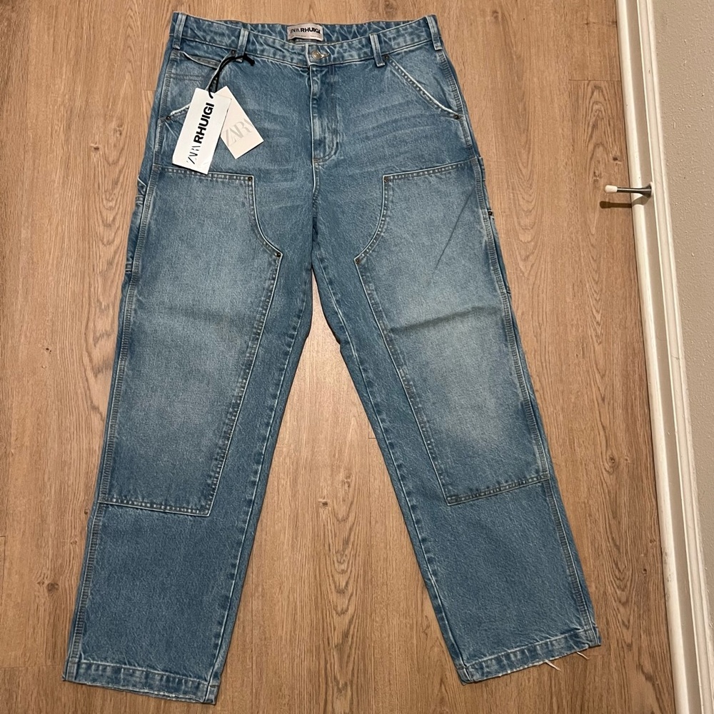 Zara Rhuigi Carpenter Denim Jeans Workwear Relaxed size 32